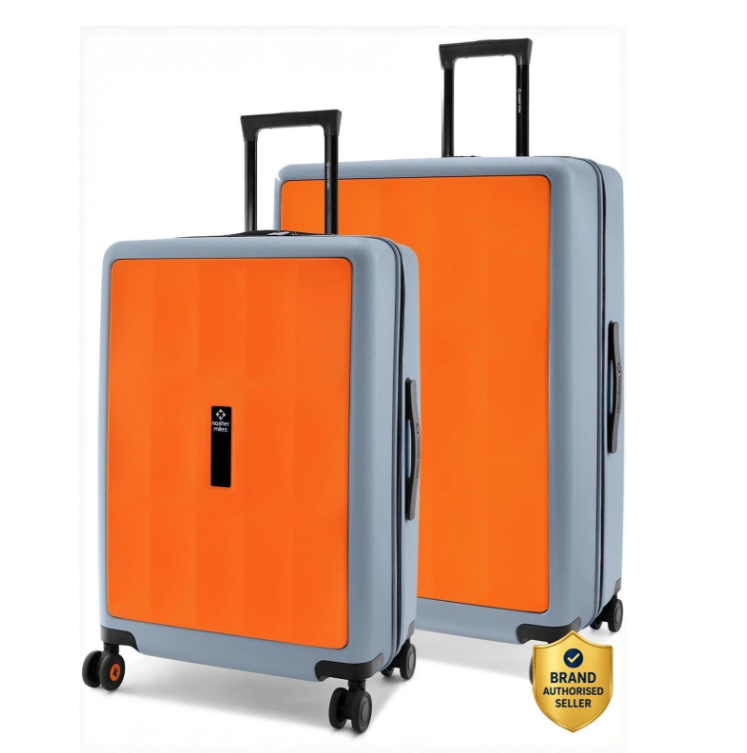 NASHER MILES Hard Body Set of 2 Luggage 8 Wheels - Zanzibar HardSide Polycarbonate Luggage Orange Grey Trolley Bags (65 & 75 cm) - Orange, Grey